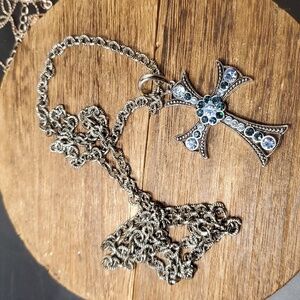 N3516 cross blue crystal necklace religious